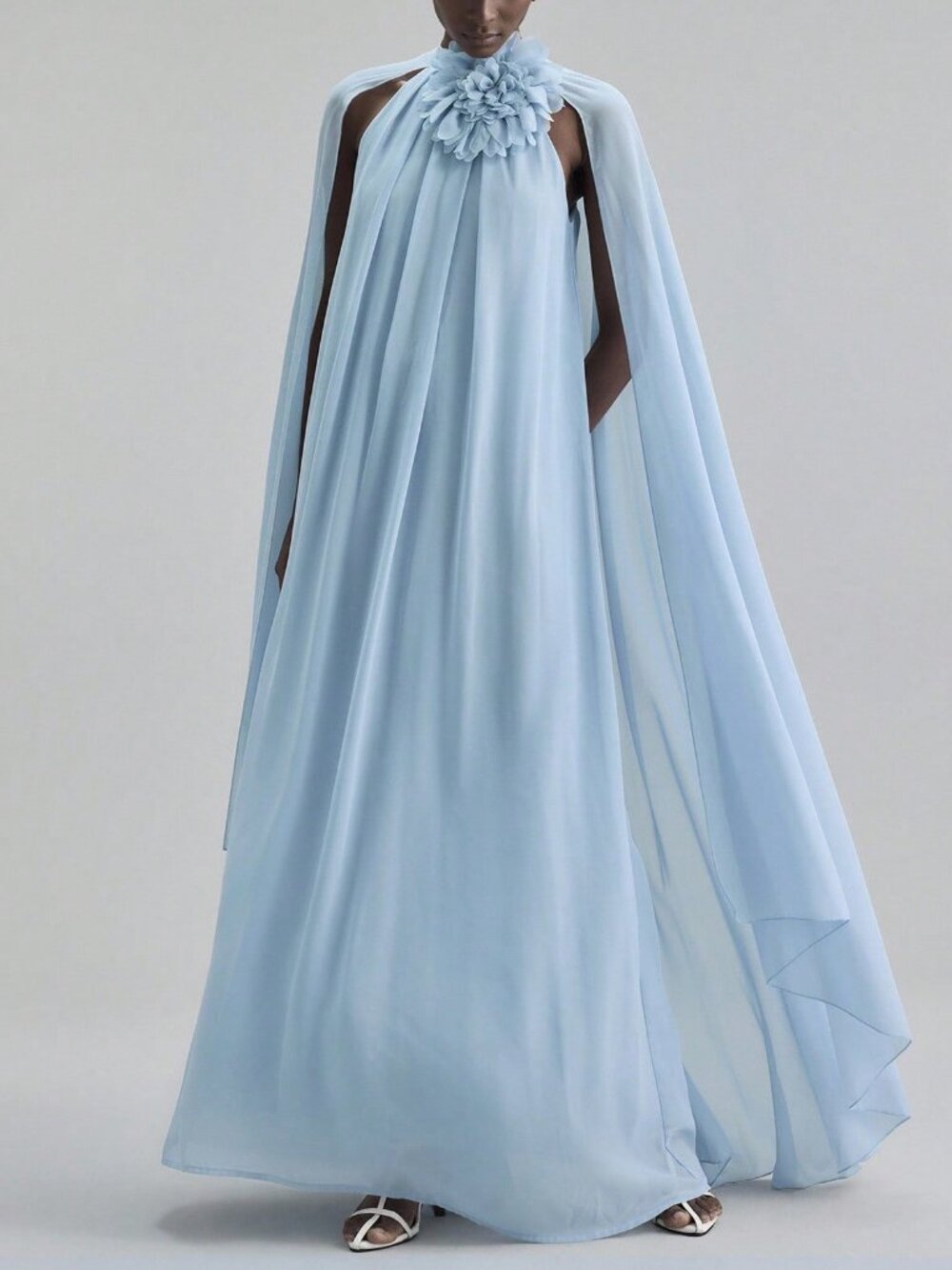 Blue Party Women's 3d Floral Design Chiffon drapey Maxi dress - Picture 6 of 8